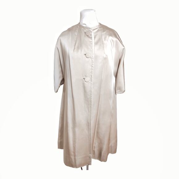 Vintage Evening Swing Coat SANDRA SAGE Duchess Satin Elegant Opera Coat Loose - Picture 1 of 10
